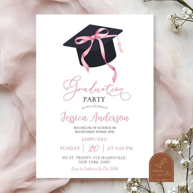 Invitation Pink Coquette Bow Graduation Party (Créateur téléchargé)