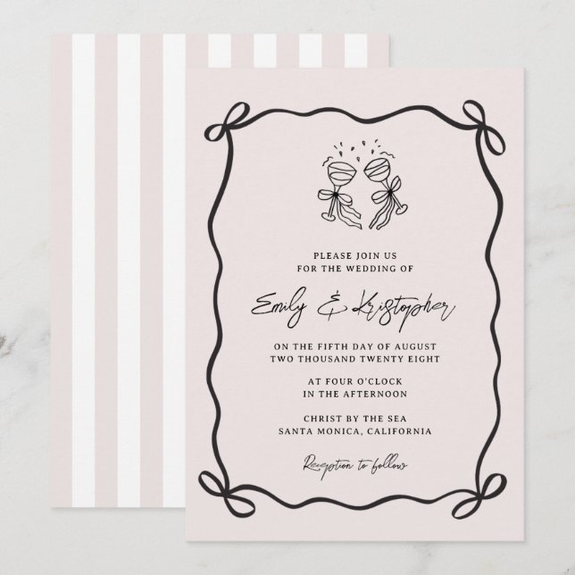 Invitation Pink Coquette Bow Wedding (Devant / Derrière)