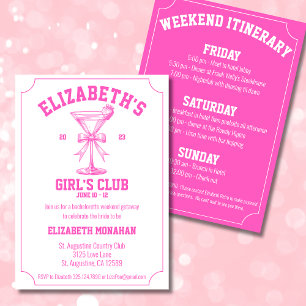 Invitation Pink Coquette Country Club Bachelorette Week-end