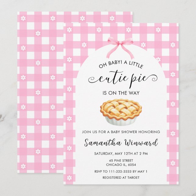 Invitation Pink Coquette Cutie Pie Baby Shower (Devant / Derrière)