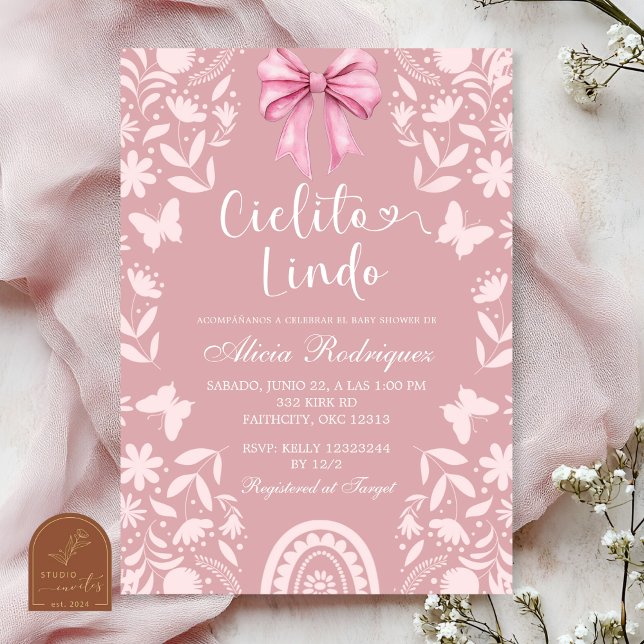 Invitation Pink Coquette Talavera Cielito Lindo Baby Shower (Créateur téléchargé)