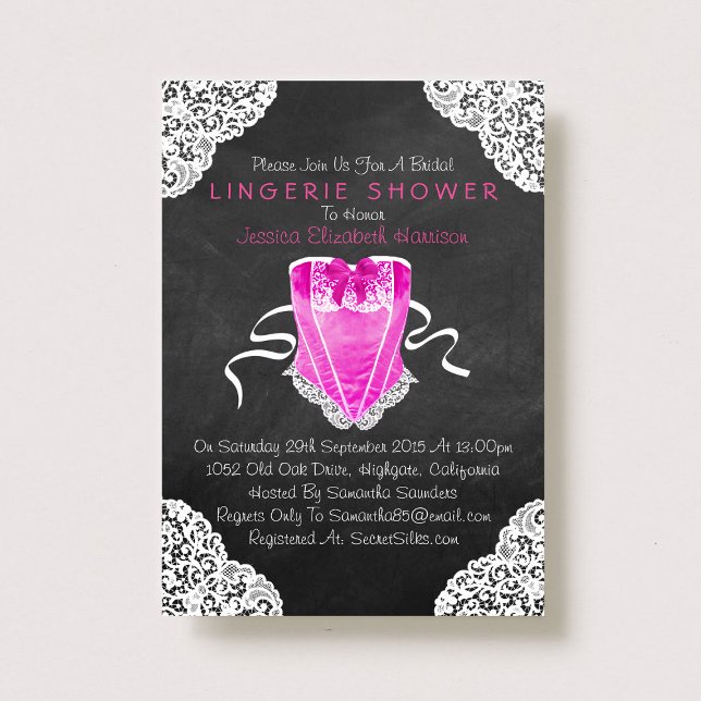Invitation Pink Corset blanc dentelle Chalkboard Lingerie Dou (Créateur téléchargé)