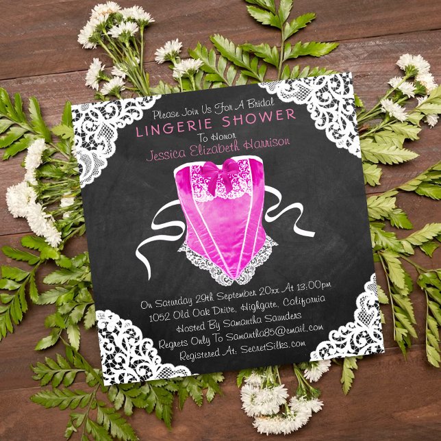 Invitation Pink Corset blanc dentelle Chalkboard Lingerie Dou (Créateur téléchargé)