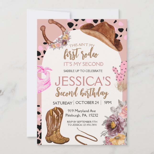 Invitation Pink Cowgirl Anniversaire 2ème Rodeo girl Party (Devant)
