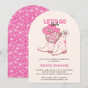 Invitation Pink Cowgirl fête d'anniversaire Lets Go Girls Ret
