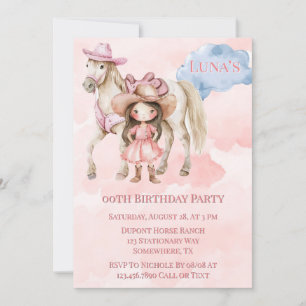 Invitation Pink Cowgirl Horse 00e fête d'anniversaire