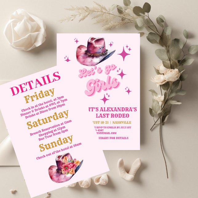 Invitation Pink Cowgirl Nashville Let's Go Girls Bachelorette (Créateur téléchargé)