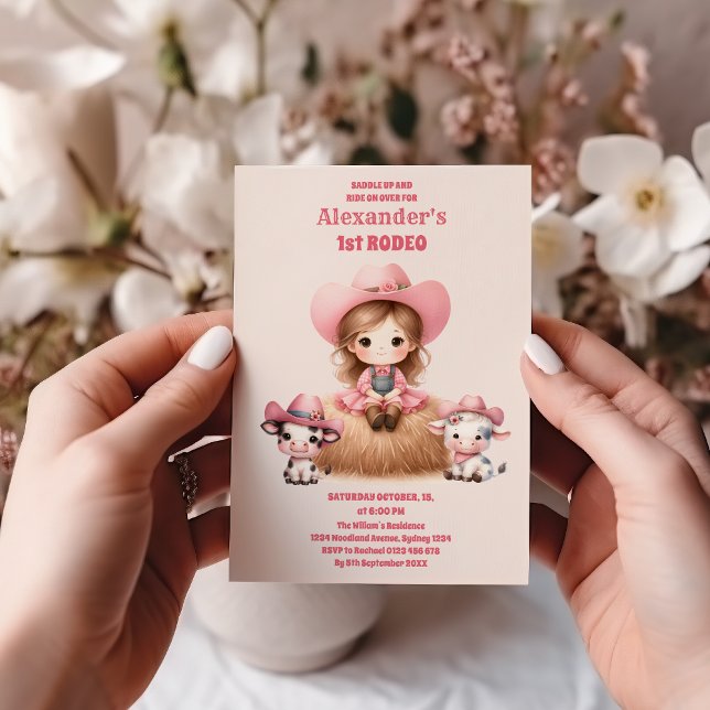 Invitation Pink Cowgirl ONE Premier Rodéo 1ère fête d'anniver (Créateur téléchargé)