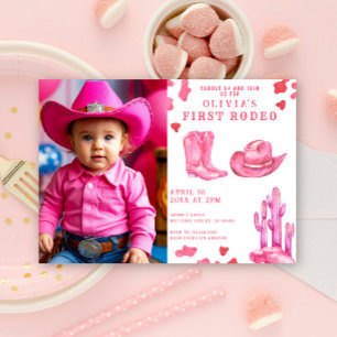 Invitation Pink Cowgirl Wild West 1er Rodeo fête d'anniversai
