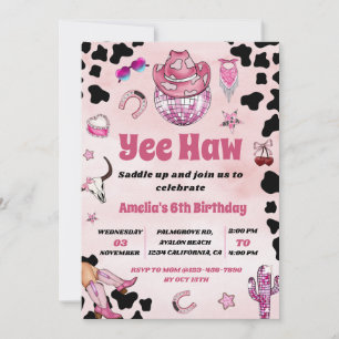 Invitation Pink Cowgirl Yee Haw Rodeo West Coquette Anniversa
