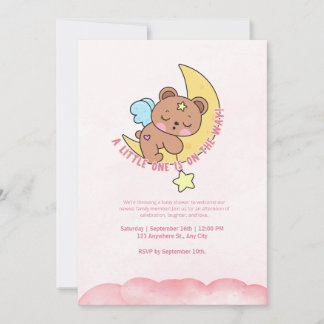 Invitation Pink Cube bear Baby shower d'aquarelle
