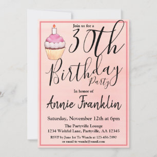 Invitation Pink Cupcake 30e fête d'anniversaire