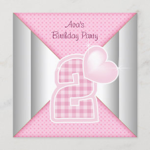 Invitation Pink Cupcake Heart Girls 2e fête d'anniversaire