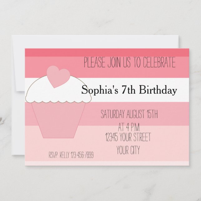 Invitation Pink Cupcake Ombre Stripes (Devant)
