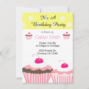 Invitation Pink Cupcakes d'anniversaire