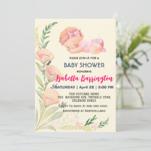 Invitation Pink Cute Baby Girl tulip fleurs baby shower enfan