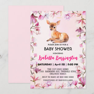 Invitation Pink Cute cerf fades fleurs sauvages baby showers 