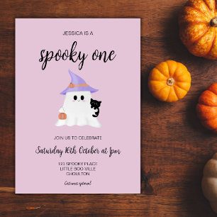 Invitation Pink Cute Halloween Ghost 1er anniversaire Fille f