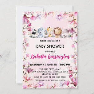Invitation Pink Cute sauvage petit safari fleur baby shower e