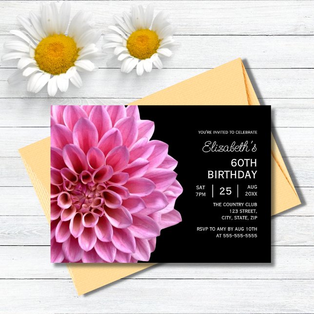 Invitation Pink Dahlia Floral Fall Noir 60e anniversaire (Créateur téléchargé)
