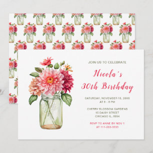 Invitation Pink Dahlias Mason Jar fête d'anniversaire