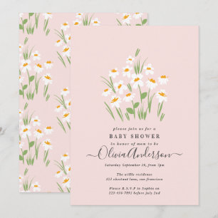 Invitation Pink daisy floral élégant beautiful baby