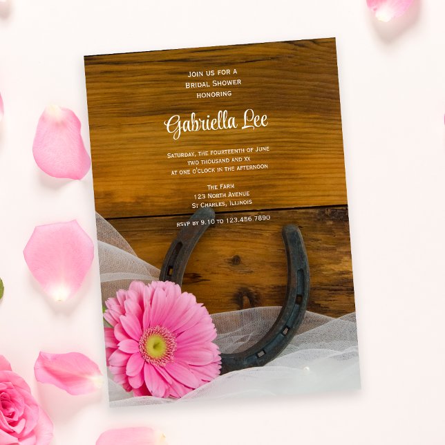 Invitation Pink Daisy Horseshoe Pays Fête des mariées occiden (Créateur téléchargé)