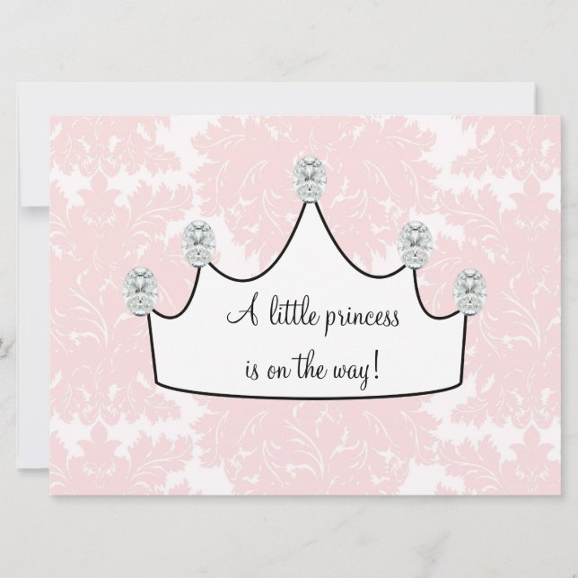 Invitation Pink Damask Princess Baby Girl Douche (Devant)