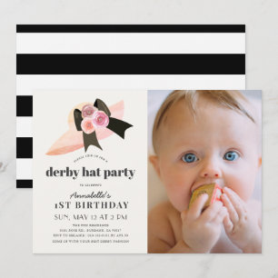 Invitation Pink Derby Casquette Rose 1er anniversaire de fête