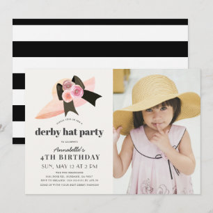 Invitation Pink Derby Casquette Rose 1er anniversaire fête Ph