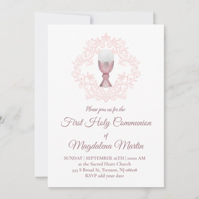 Invitation pink design First Communion girl (Devant)