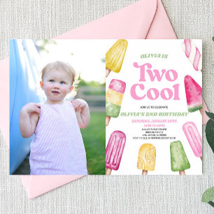 Invitation Pink Deux Cool Popsicle Photo 2e fête d'anniversai