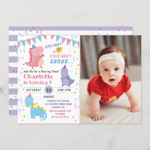 Invitation Pink Dinosaur Roar Anniversaire Filles Dino