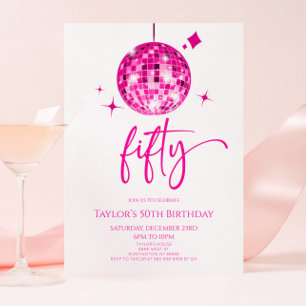 Invitation Pink Disco Ball Cinquante-ème fête d'anniversaire