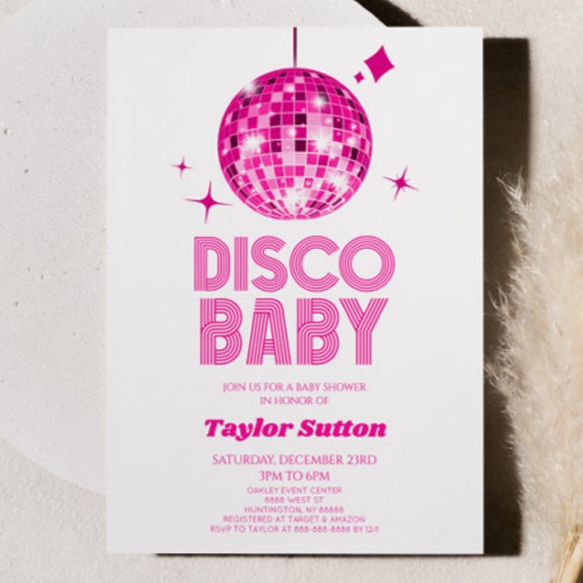 Invitation Pink Disco Ball Disco Baby shower (Créateur téléchargé)