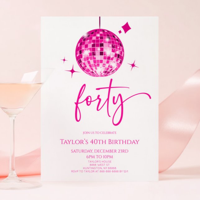 Invitation Pink Disco Ball Quarante fête d'anniversaire (Créateur téléchargé)