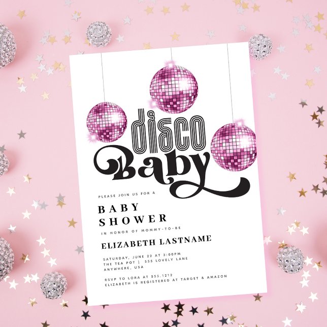 Invitation Pink Disco Ball Retro Disco Baby shower (Créateur téléchargé)