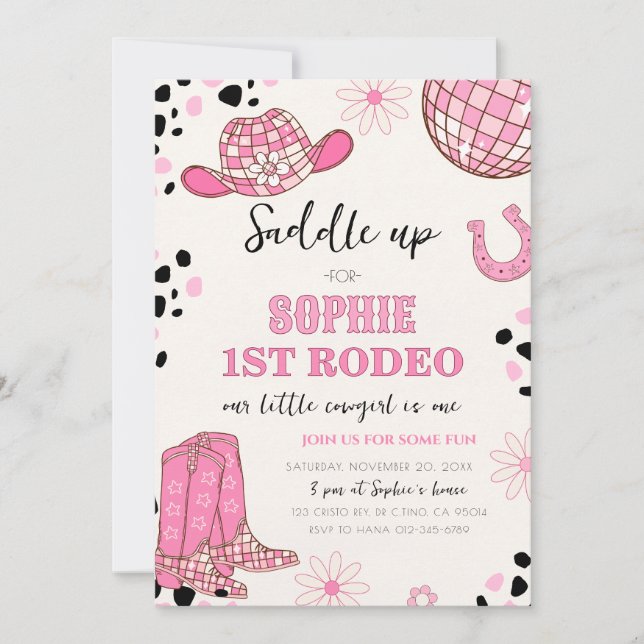 Invitation Pink Disco Cowgirl Rodeo 1er anniversaire fête (Devant)