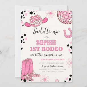 Invitation Pink Disco Cowgirl Rodeo 1er anniversaire fête