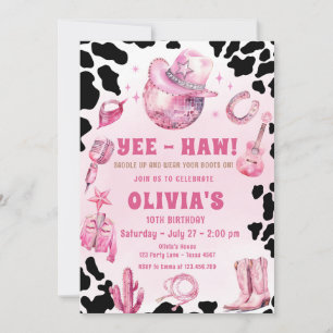 Invitation Pink Disco Cowgirl Rodeo Pays Anniversaire