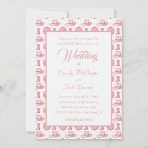Invitation Pink Disco Cowgirl Western Thème Mariage