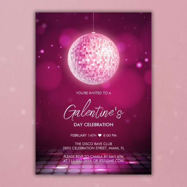 Invitation Pink Disco Girls Night Galentine's Day Party (Pink Disco Girls Night Galentine's Day Party Invitation)