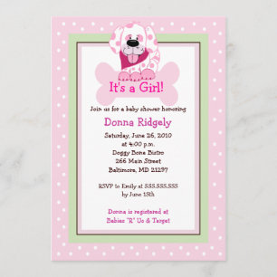 Invitation Pink Doggy Bone Chien Chien Chien Chien Bébé Douch