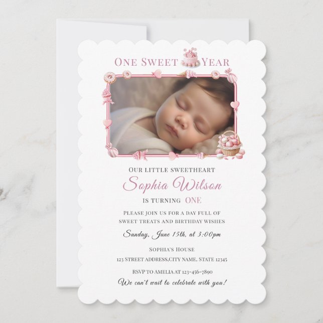 Invitation Pink Donut & Candy Theme Birthday Invite (Devant)