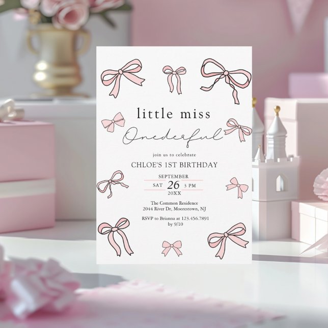Invitation Pink Doodle Bow Baby Girl 1er anniversaire (Créateur téléchargé)