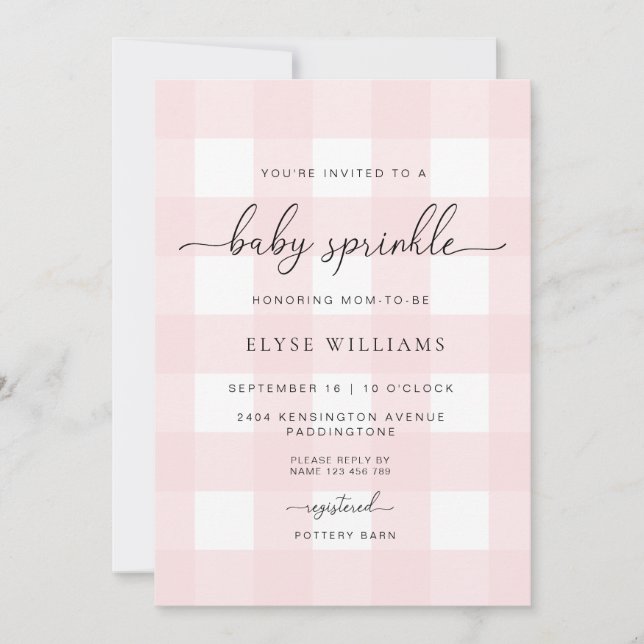 Invitation Pink En vichy Baby Sprinkel (Devant)