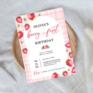 Invitation Pink En vichy Berry Première fraise 1er anniversai