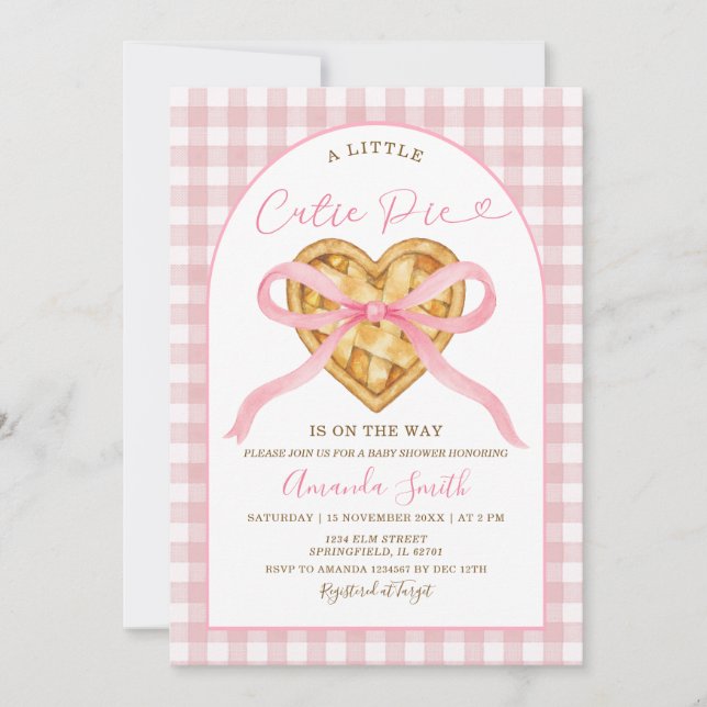 Invitation Pink En vichy Cutie Pie est en route (Devant)