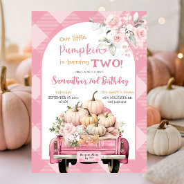 Invitation Pink En vichy Floral Automne Citrouille thème Anni