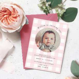 Invitation Pink En vichy Photo Anniversaire